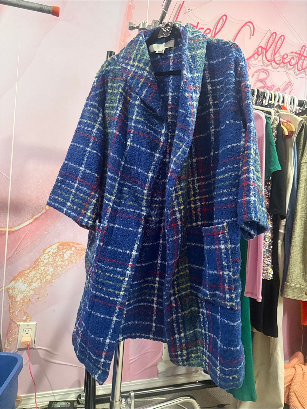 Classic Blue Plaid Trench Coat, Soft!